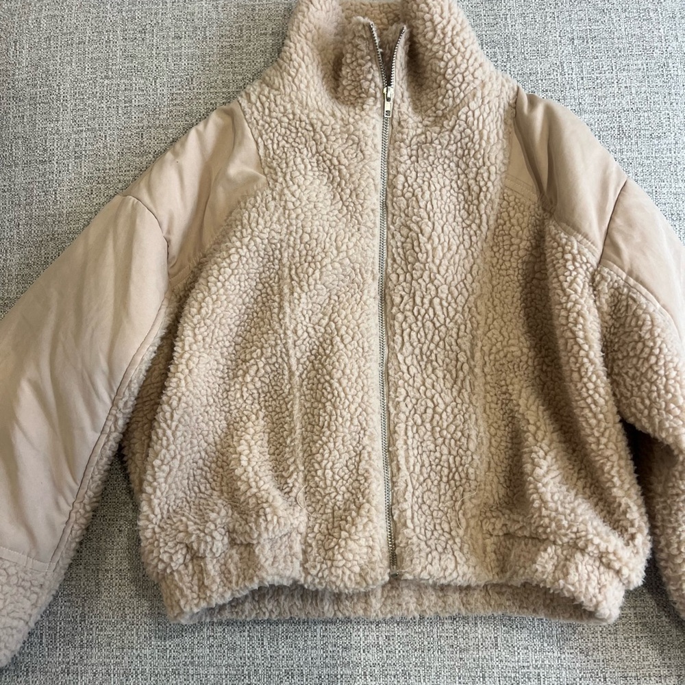 12th Tribe Cream Teddy Fleece Zip Jacket